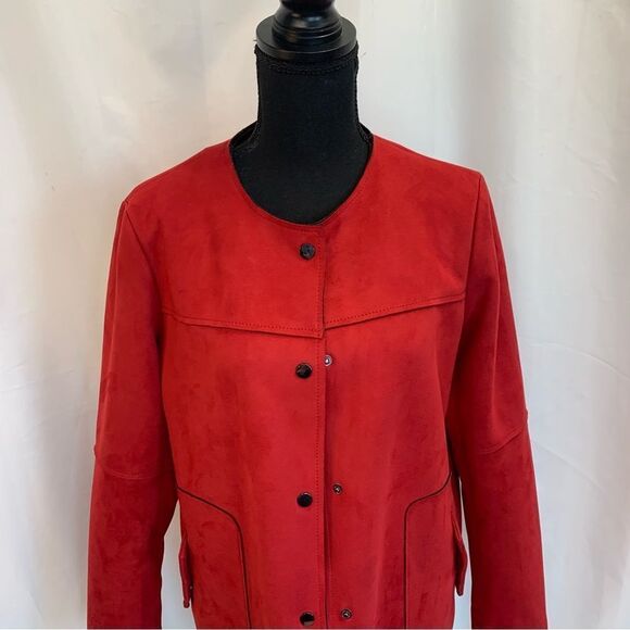 ZARA red faux suede coat Sz L - Picture 8 of 15
